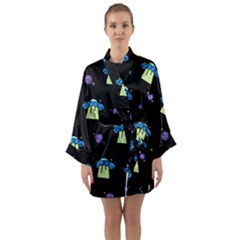 Illustration Cosmos Cosmo Rocket Spaceship -ufo Long Sleeve Satin Kimono by danenraven