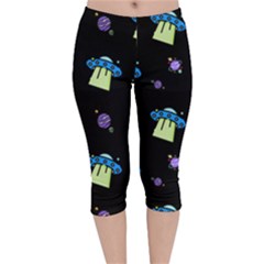 Illustration Cosmos Cosmo Rocket Spaceship -ufo Velvet Capri Leggings  by danenraven