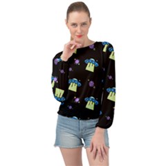 Illustration Cosmos Cosmo Rocket Spaceship -ufo Banded Bottom Chiffon Top