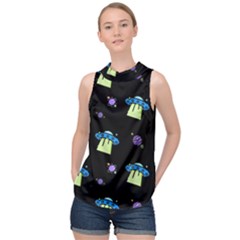 Illustration Cosmos Cosmo Rocket Spaceship -ufo High Neck Satin Top by danenraven