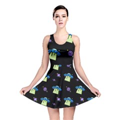 Illustration Cosmos Cosmo Rocket Spaceship Ufo Reversible Skater Dress by danenraven