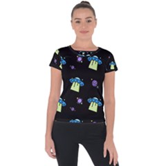 Illustration Cosmos Cosmo Rocket Spaceship Ufo Short Sleeve Sports Top  by danenraven