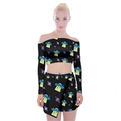 Illustration Cosmos Cosmo Rocket Spaceship Ufo Off Shoulder Top With Mini Skirt Set by danenraven