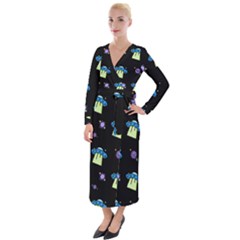 Illustration Cosmos Cosmo Rocket Spaceship Ufo Velvet Maxi Wrap Dress by danenraven