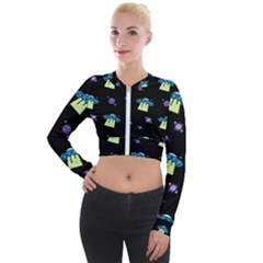 Illustration Cosmos Cosmo Rocket Spaceship Ufo Long Sleeve Cropped Velvet Jacket by danenraven