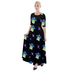 Illustration Cosmos Cosmo Rocket Spaceship Ufo Half Sleeves Maxi Dress by danenraven