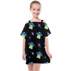 Illustration Cosmos Cosmo Rocket Spaceship Ufo Kids  One Piece Chiffon Dress by danenraven