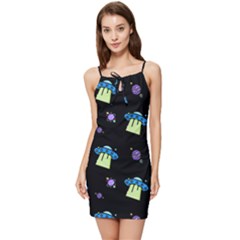 Illustration Cosmos Cosmo Rocket Spaceship Ufo Summer Tie Front Dress by danenraven