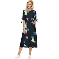 Illustration Cosmos Cosmo Rocket Spaceship Ufo Bow Sleeve Chiffon Midi Dress by danenraven