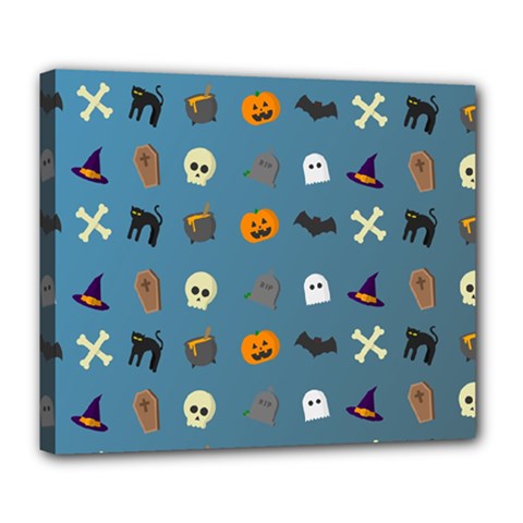 Halloween Cat Pumpkin Pattern Bat Horror Deluxe Canvas 24  X 20  (stretched)