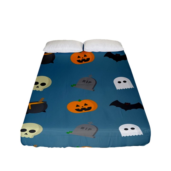 Halloween Cat Pumpkin Pattern Bat Horror Fitted Sheet (Full/ Double Size)