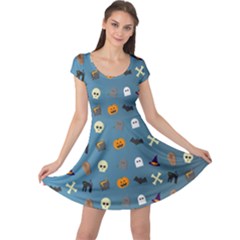 Halloween Cat Pumpkin Pattern Bat Horror Cap Sleeve Dress by danenraven