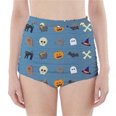 Halloween Cat Pumpkin Pattern Bat Horror High-waisted Bikini Bottoms by danenraven