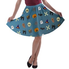 Halloween Cat Pumpkin Pattern Bat Horror A-line Skater Skirt by danenraven