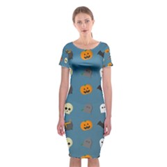 Halloween Cat Pumpkin Pattern Bat Horror Classic Short Sleeve Midi Dress by danenraven