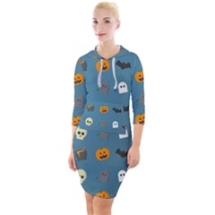 Halloween Cat Pumpkin Pattern Bat Horror Quarter Sleeve Hood Bodycon Dress by danenraven