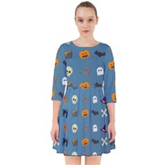 Halloween Cat Pumpkin Pattern Bat Horror Smock Dress by danenraven