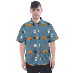 Halloween Cat Pumpkin Pattern Bat Horror Men s Short Sleeve Shirt