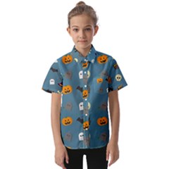 Halloween Cat Pumpkin Pattern Bat Horror Kids  Short Sleeve Shirt by danenraven