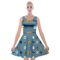 Halloween Cat Pumpkin Pattern Bat Horror Velvet Skater Dress by danenraven