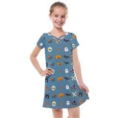 Halloween Cat Pumpkin Pattern Bat Horror Kids  Cross Web Dress by danenraven