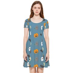 Halloween Cat Pumpkin Pattern Bat Horror Inside Out Cap Sleeve Dress by danenraven