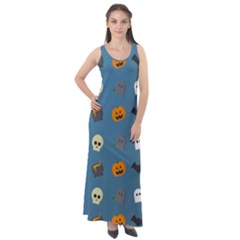 Halloween Cat Pumpkin Pattern Bat Horror Sleeveless Velour Maxi Dress by danenraven