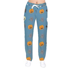 Halloween Cat Pumpkin Pattern Bat Horror Women Velvet Drawstring Pants