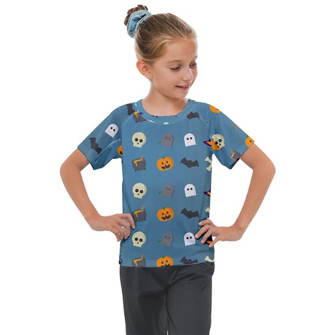 Halloween Cat Pumpkin Pattern Bat Horror Kids  Mesh Piece Tee by danenraven