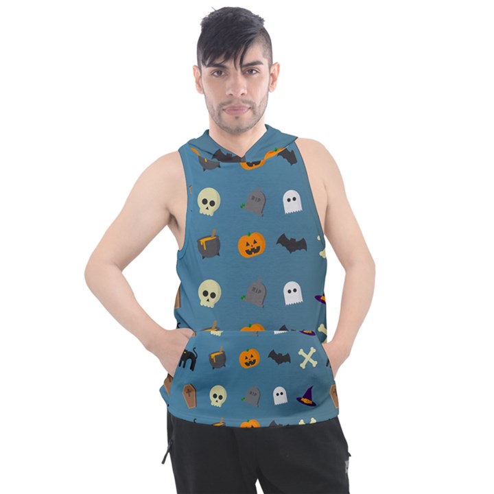 Halloween Cat Pumpkin Pattern Bat Horror Men s Sleeveless Hoodie