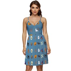 Halloween Cat Pumpkin Pattern Bat Horror V-neck Pocket Summer Dress  by danenraven