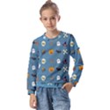 Halloween Cat Pumpkin Pattern Bat Horror Kids  Long Sleeve Tee with Frill  View1