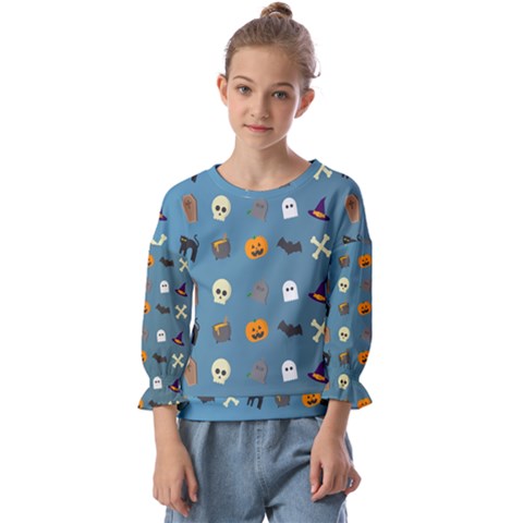 Halloween Cat Pumpkin Pattern Bat Horror Kids  Cuff Sleeve Top by danenraven