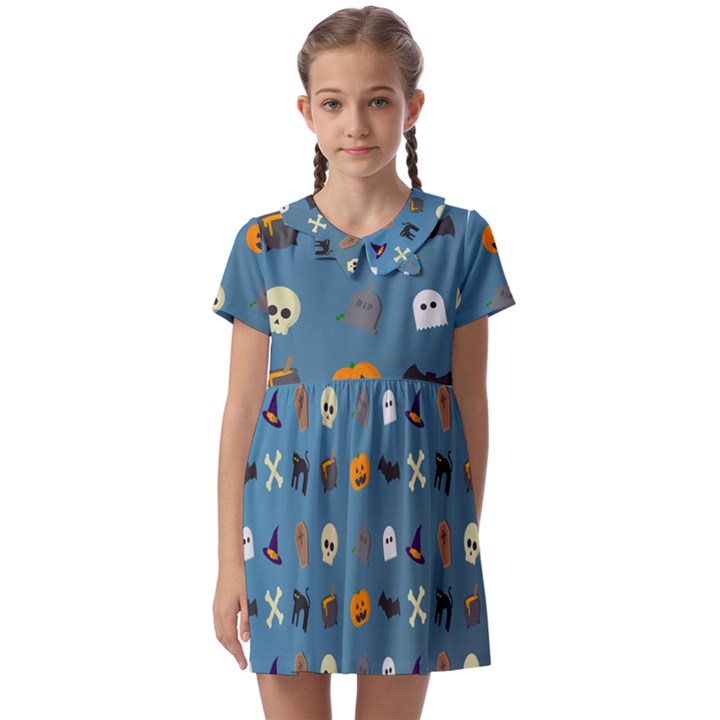 Halloween Cat Pumpkin Pattern Bat Horror Kids  Asymmetric Collar Dress