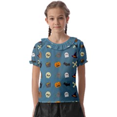 Halloween Cat Pumpkin Pattern Bat Horror Kids  Frill Chiffon Blouse by danenraven