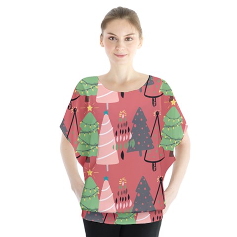 Christmas Tree Icon Batwing Chiffon Blouse by danenraven