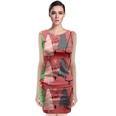 Christmas Tree Icon Sleeveless Velvet Midi Dress