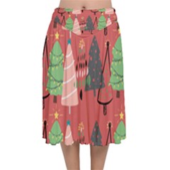 Christmas Tree Icon Velvet Flared Midi Skirt by danenraven