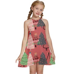 Christmas Tree Icon Kids  Halter Collar Waist Tie Chiffon Dress by danenraven