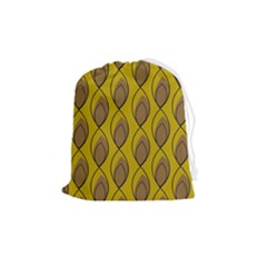 Yellow Brown Minimalist Leaves  Drawstring Pouch (medium) by ConteMonfrey