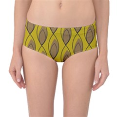 Yellow Brown Minimalist Leaves  Mid-waist Bikini Bottoms by ConteMonfrey