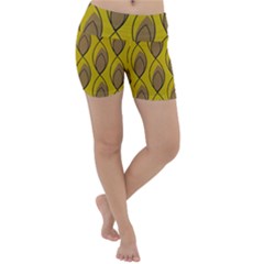 Yellow Brown Minimalist Leaves  Lightweight Velour Yoga Shorts by ConteMonfrey