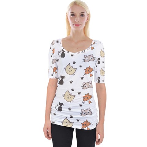 Cute Cat Kitten Animal Design Pattern Wide Neckline Tee by danenraven