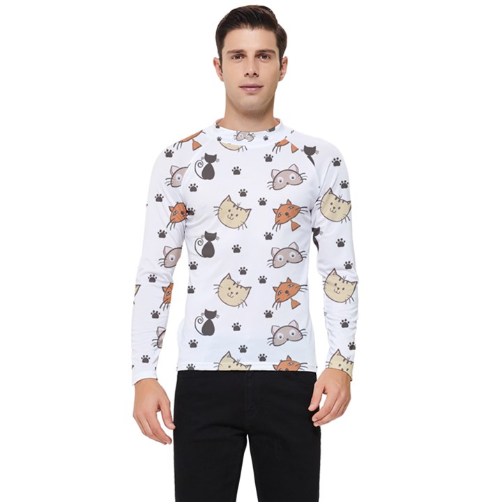 Cute Cat Kitten Animal Design Pattern Men s Long Sleeve Rash Guard