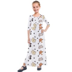 Cute Cat Kitten Animal Design Pattern Kids  Quarter Sleeve Maxi Dress by danenraven