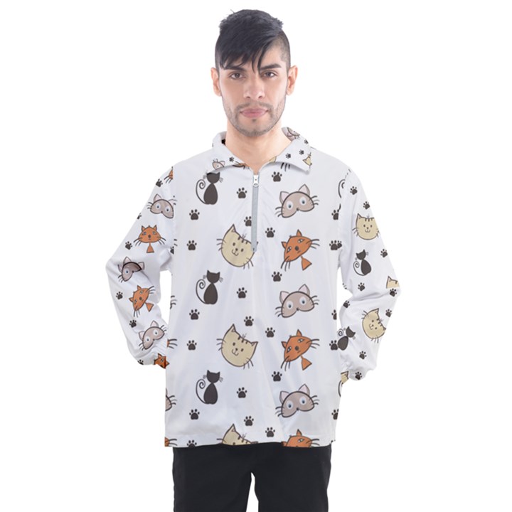 Cute Cat Kitten Animal Design Pattern Men s Half Zip Pullover