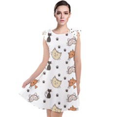 Cute Cat Kitten Animal Design Pattern Tie Up Tunic Dress by danenraven