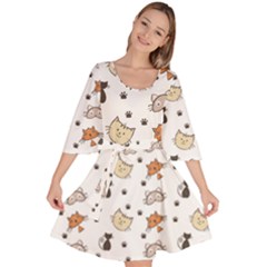 Cute Cat Kitten Animal Design Pattern Velour Kimono Dress