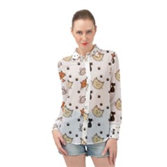 Cute Cat Kitten Animal Design Pattern Long Sleeve Chiffon Shirt