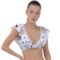 Cute Cat Kitten Animal Design Pattern Plunge Frill Sleeve Bikini Top View1